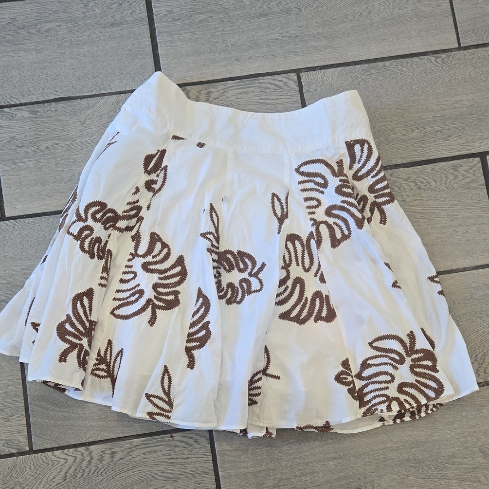 INC International Concepts White Brown Embroidered Tropical Leaf Cotton Skirt 4